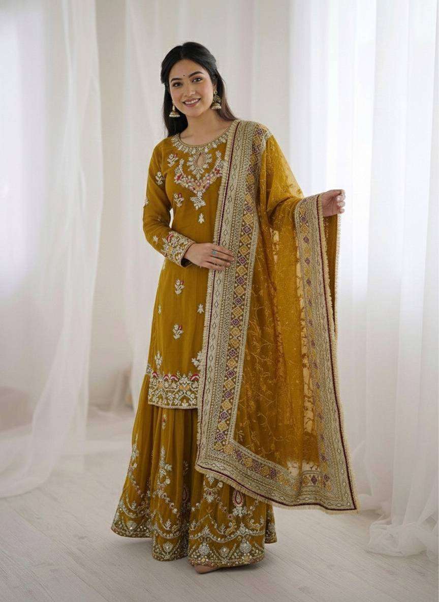 Festive Wear Embroidered Top & Sharara Palazzo Set