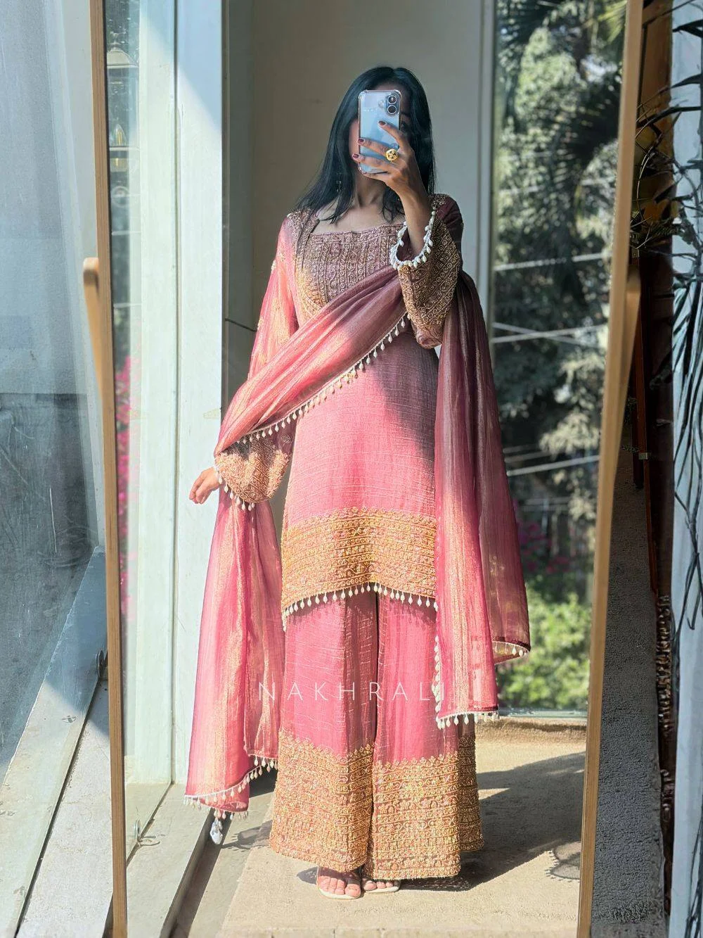 Pink Fendy Silk Embroidered Kurta Plazzo Set with Dupatta