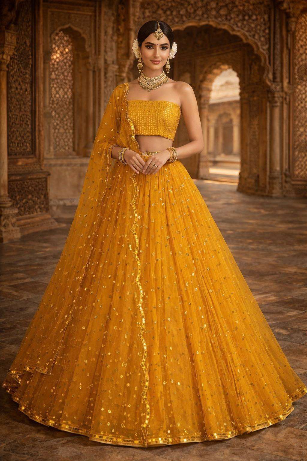 Luxury Ruffle Net Lehenga with Heavy Sequence Mirror Detailing