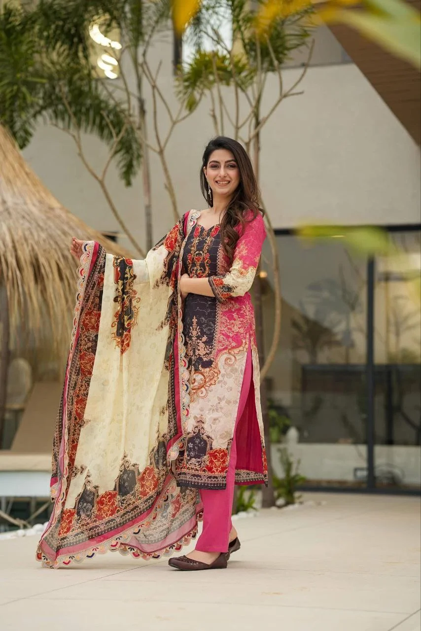 Everyday Elegance Pakistani Style Muslin Suit with Lining