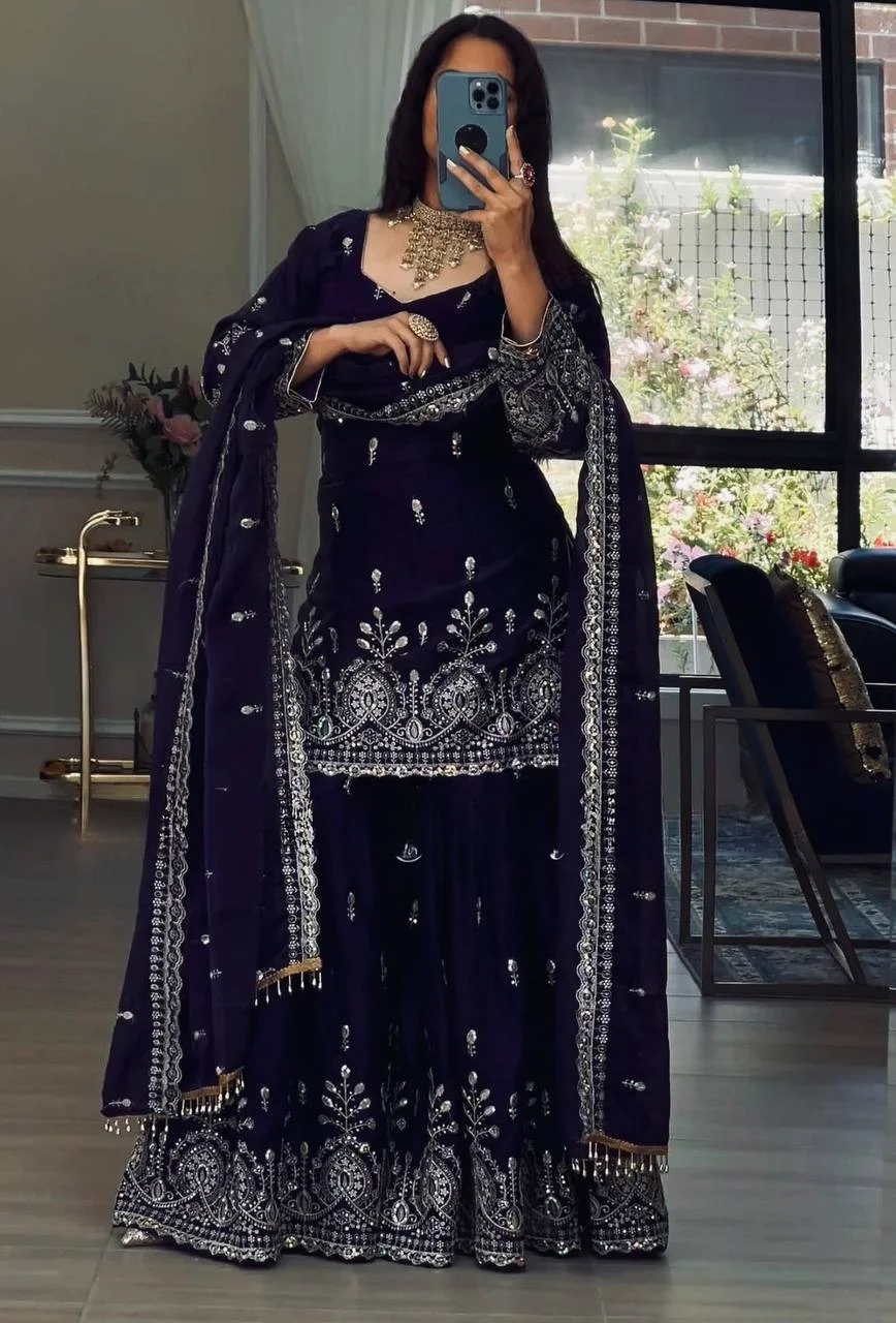 Royal Eid Look Fully Stitched Kurti Sharara Outfit
