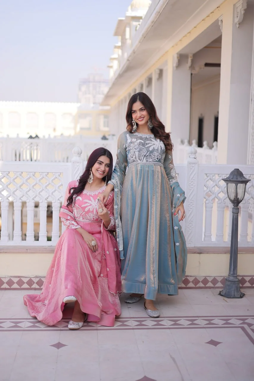 Elegant Fendi Satin Gown with Thread & Sequence Embroidery