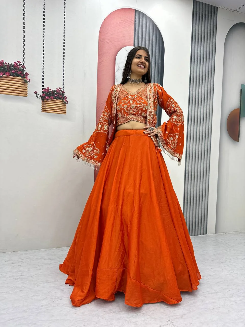 Vibrant Orange Designer Lehenga with Heavy Sequence Work