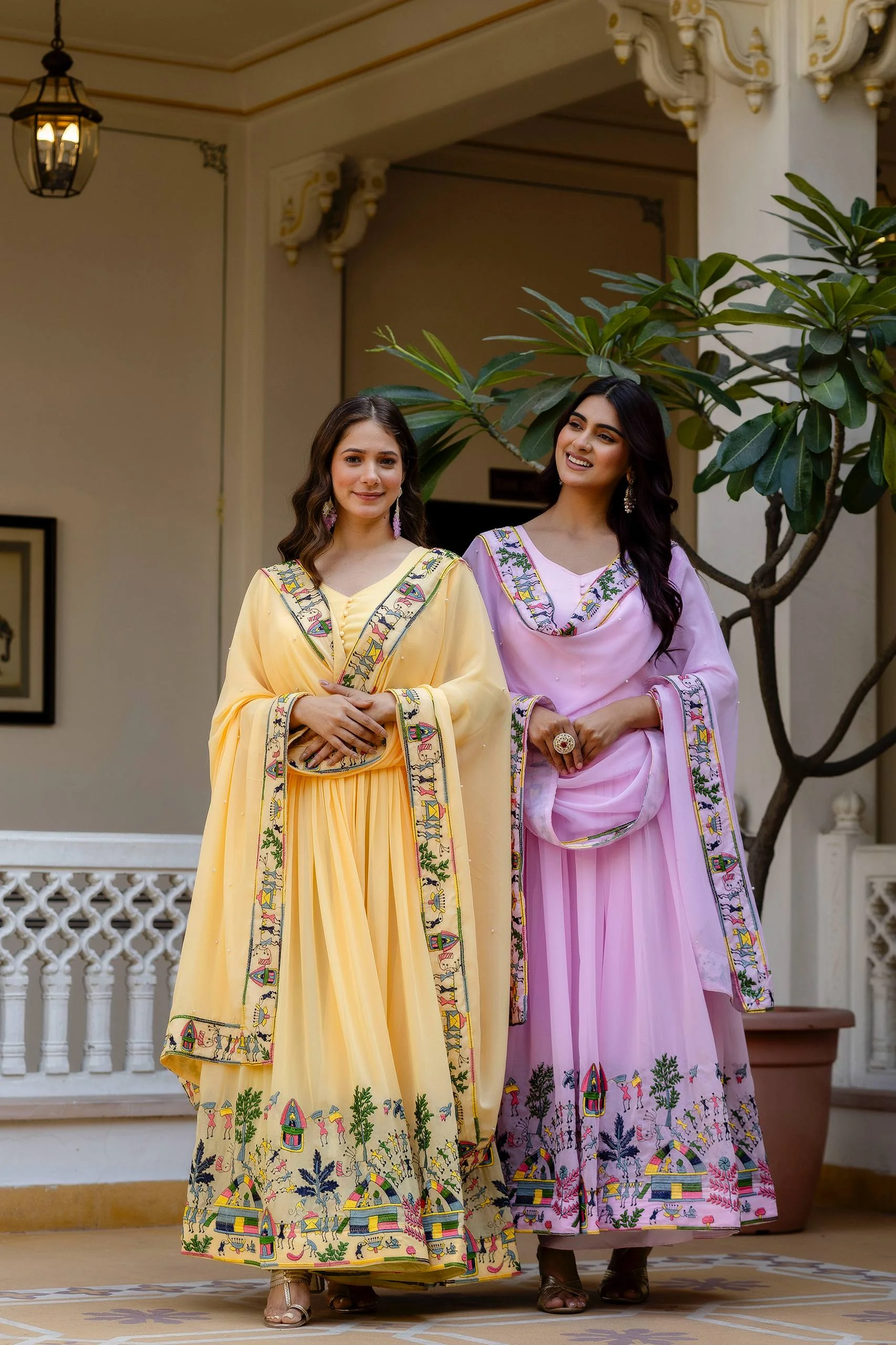 Premium Embroidered Gown with Pearl Moti Dupatta