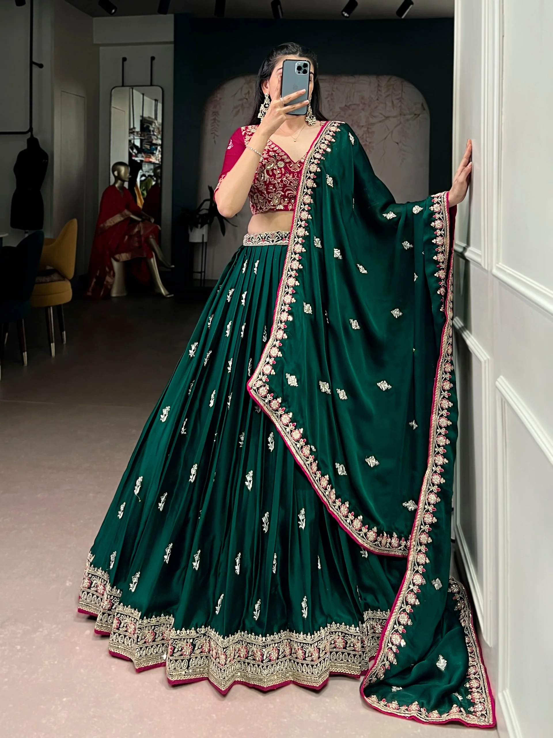 Premium Sequence & Thread Work Satin Silk Lehenga Set