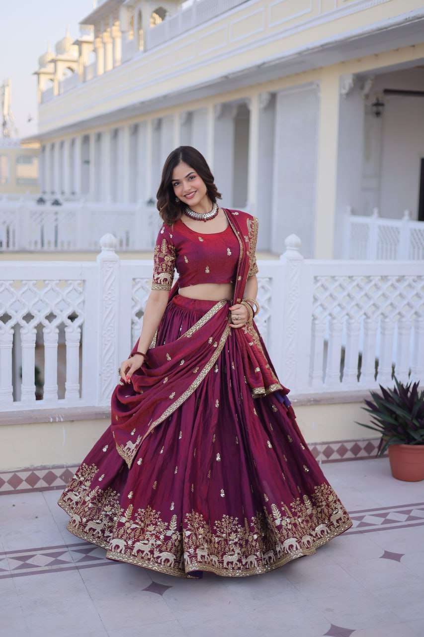 Elegant Fendi Silk Lehenga with Designer Lace Dupatta