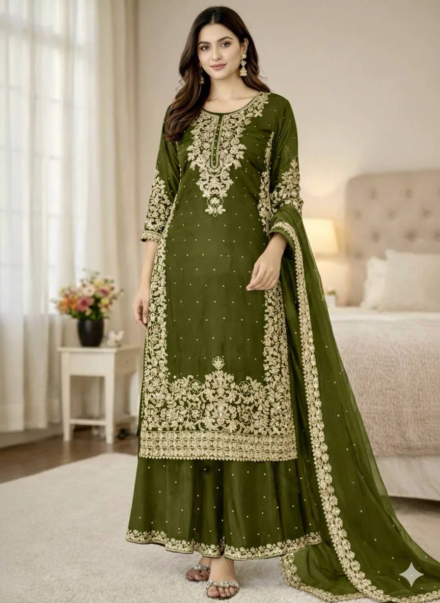 Premium Green Eid Ready-to-Wear Designer Plazzo Set