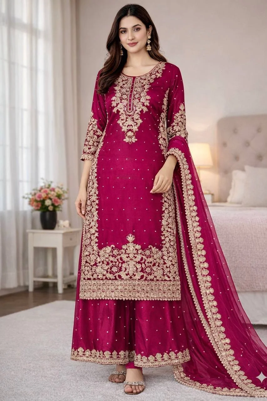 Eid Special Pink GMY Silk Embroidered Palazzo Set