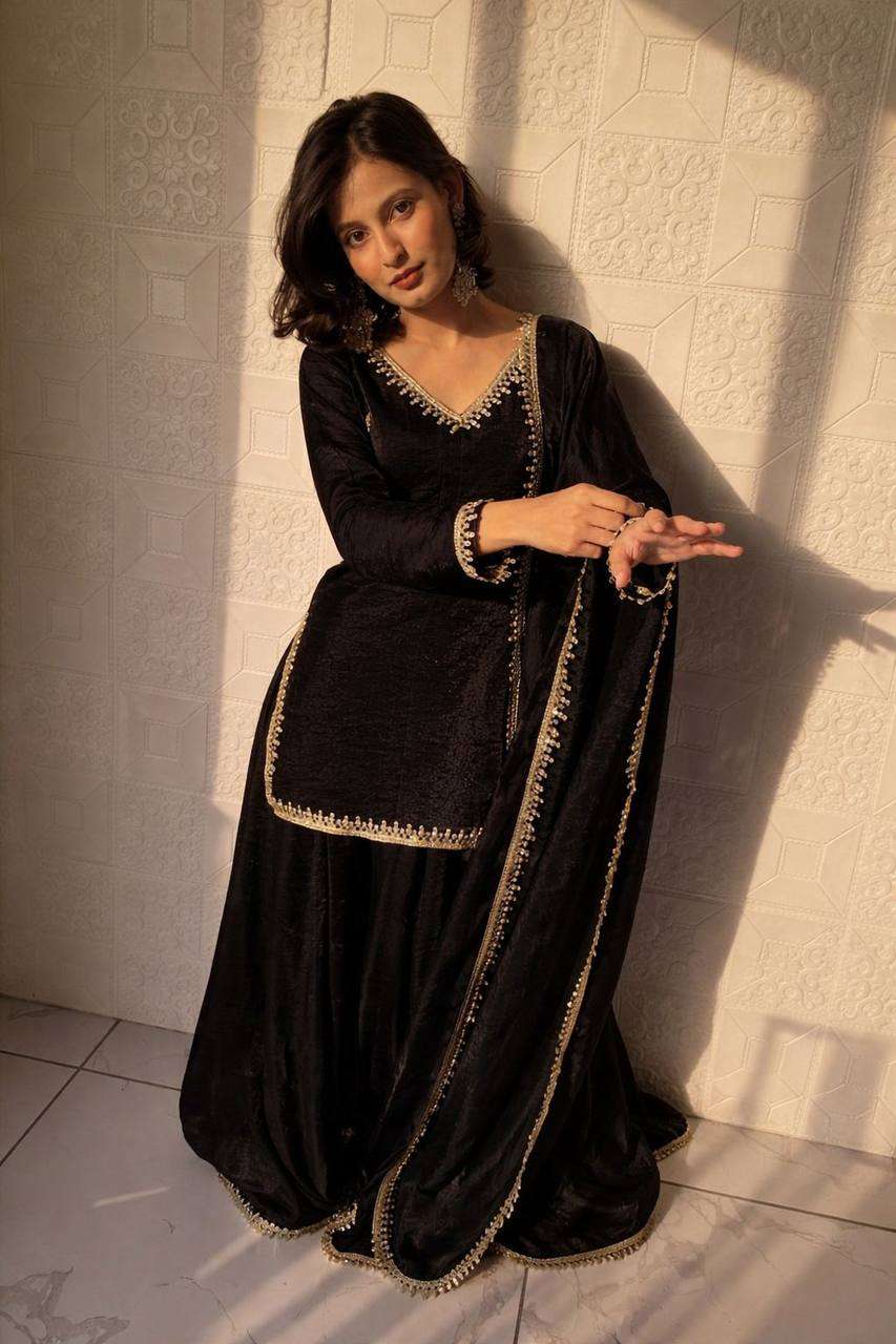 Royal Black Designer Plazzo Suit with Mirror Detailing - Eid Special