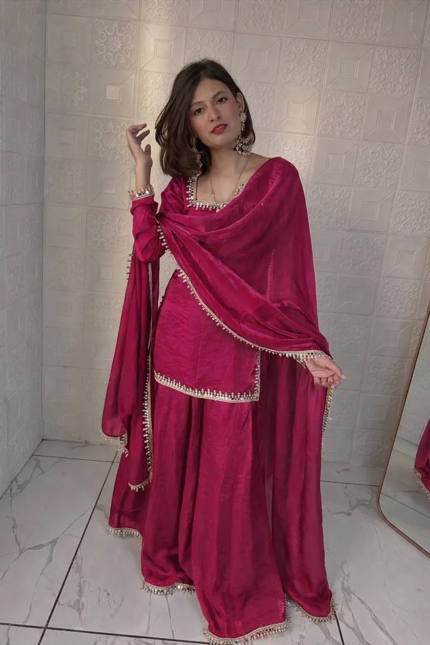 Chic Rani Pink Fendy Silk Plazzo set Eid Wear Collection