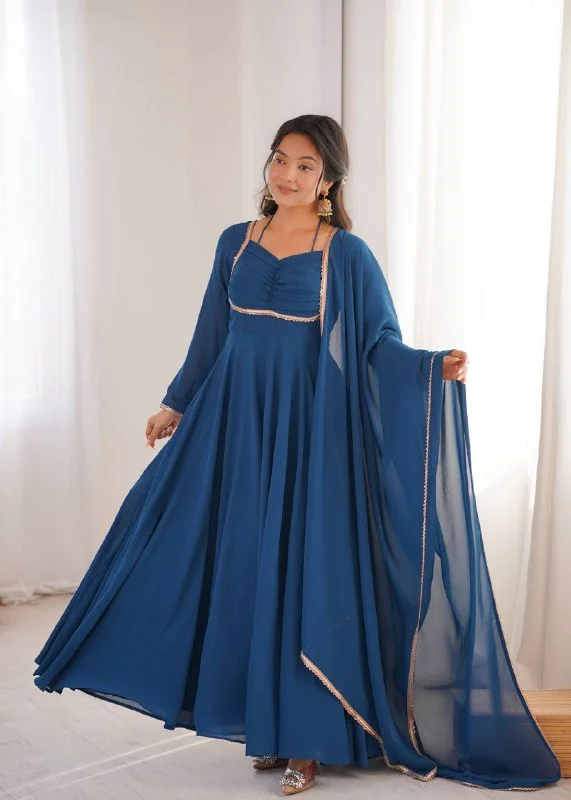 Wedding Special Heavy Flared Georgette Gown with Designer Dupatta