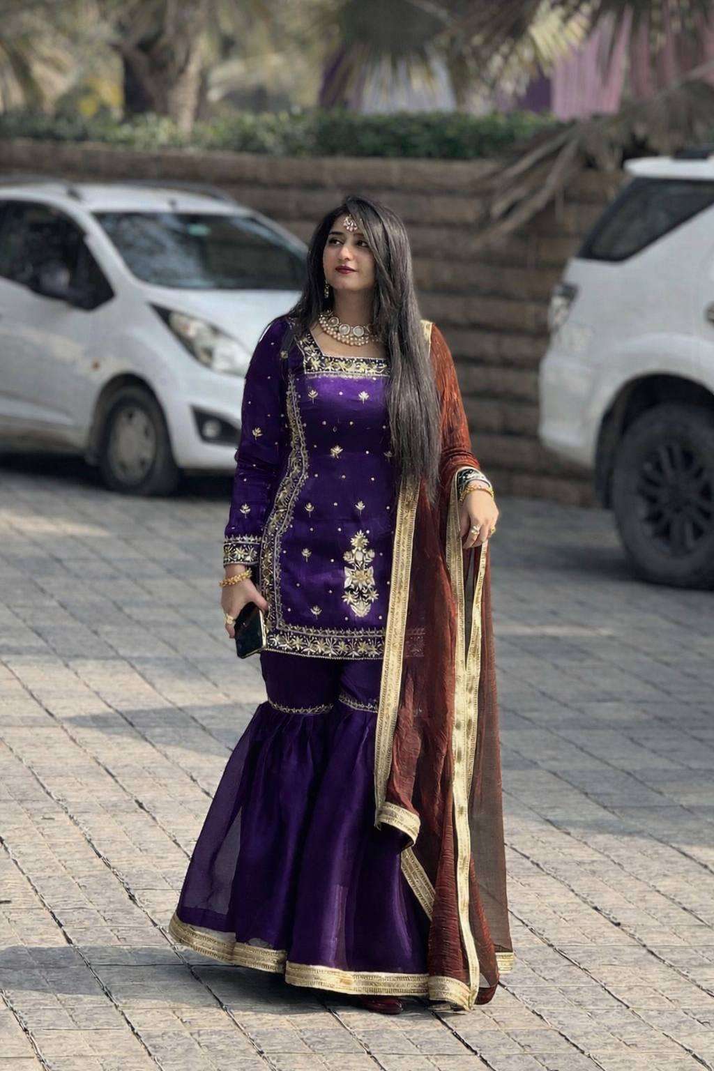 Premium Purple Jimmy choo Embroidered Sharara Set with Dupatta