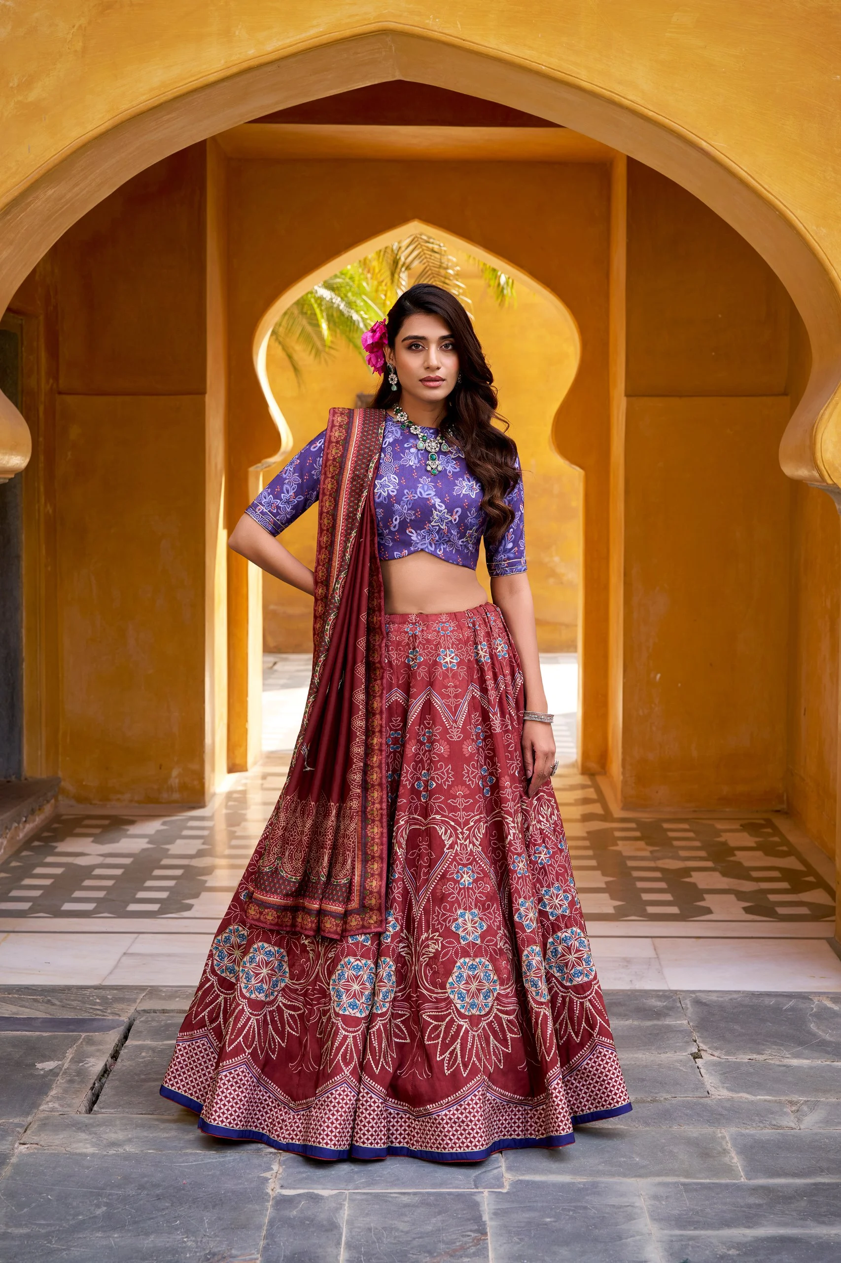 Traditional Vaishali Silk Lehenga with Heavy Flare & Lace Work