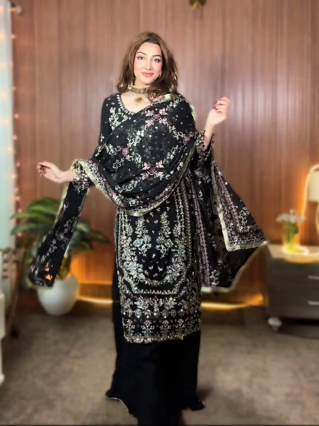 Elegant Black Floral Embroidery Kurti Set for Eid & Evening Celebrations
