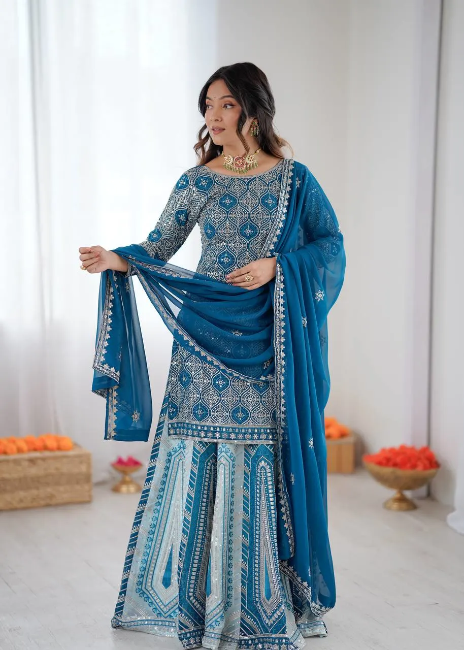 Azure Grace Thread & Sequin Lehenga Ensemble