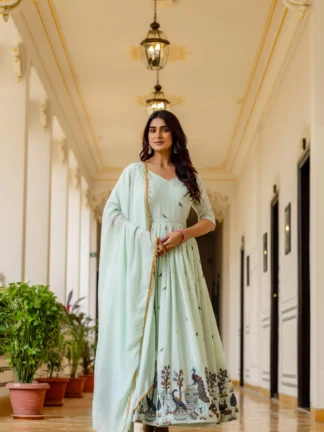 Glamorous Festive Look: Embroidered Chinon Gown with Grand Flair