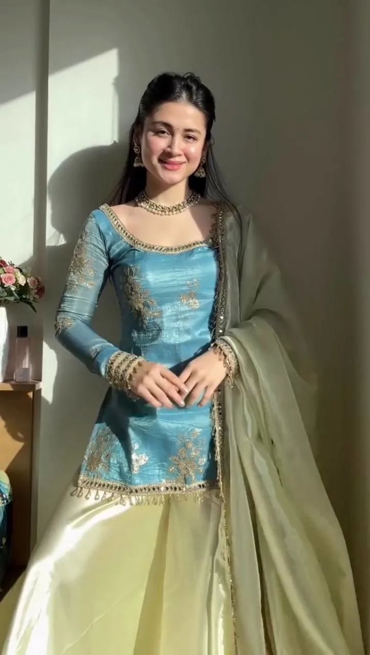 Women’s Fendy Silk Mirror Work Palazzo Set with Dupatta