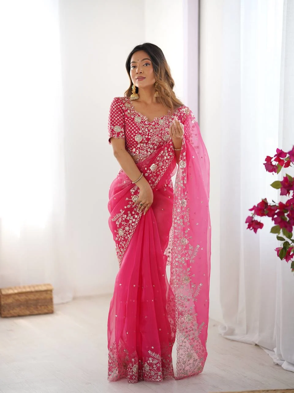 Blush Dream Organza Saree with Designer Embroidered Blouse