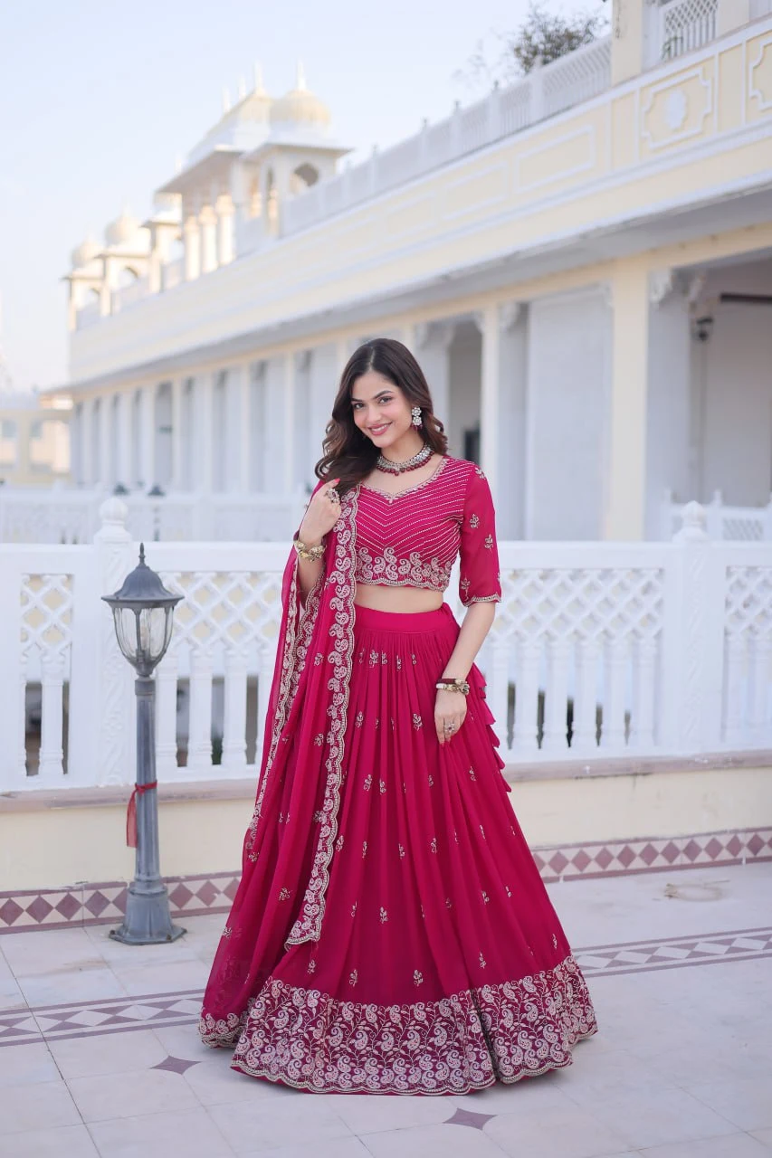 Elegant Fox Blooming Sequins & Zari Embroidered Lehenga Set with Dupatta