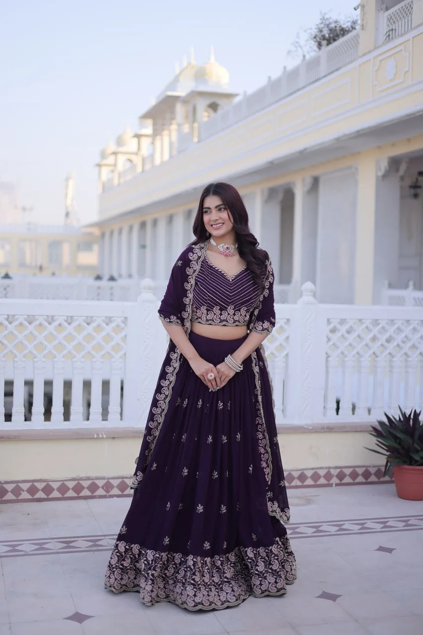 Designer Full-Stitched Lehenga with Sequins Zari Work & Lace Border Dupatta
