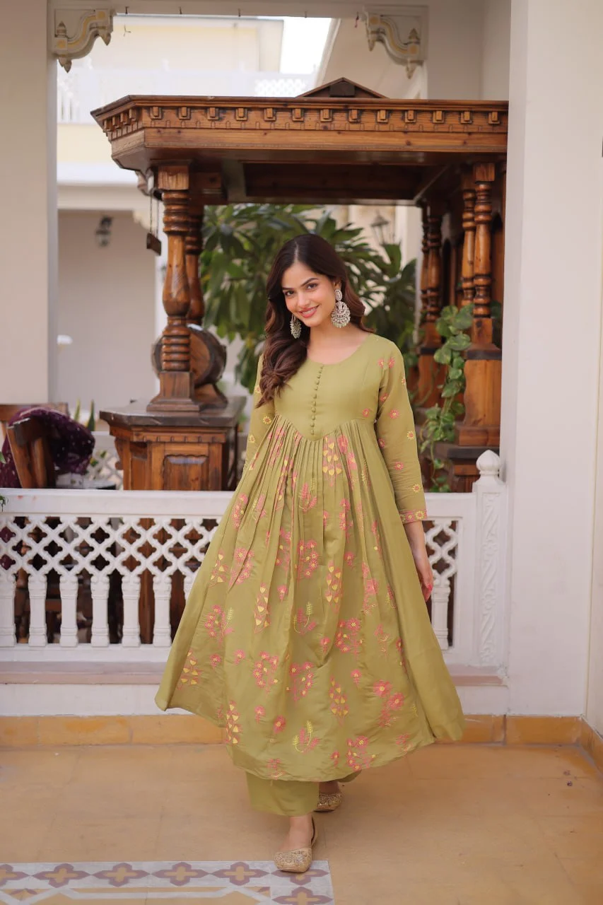 Everyday Elegant Embroidered Kurti with Comfortable Silk Pants