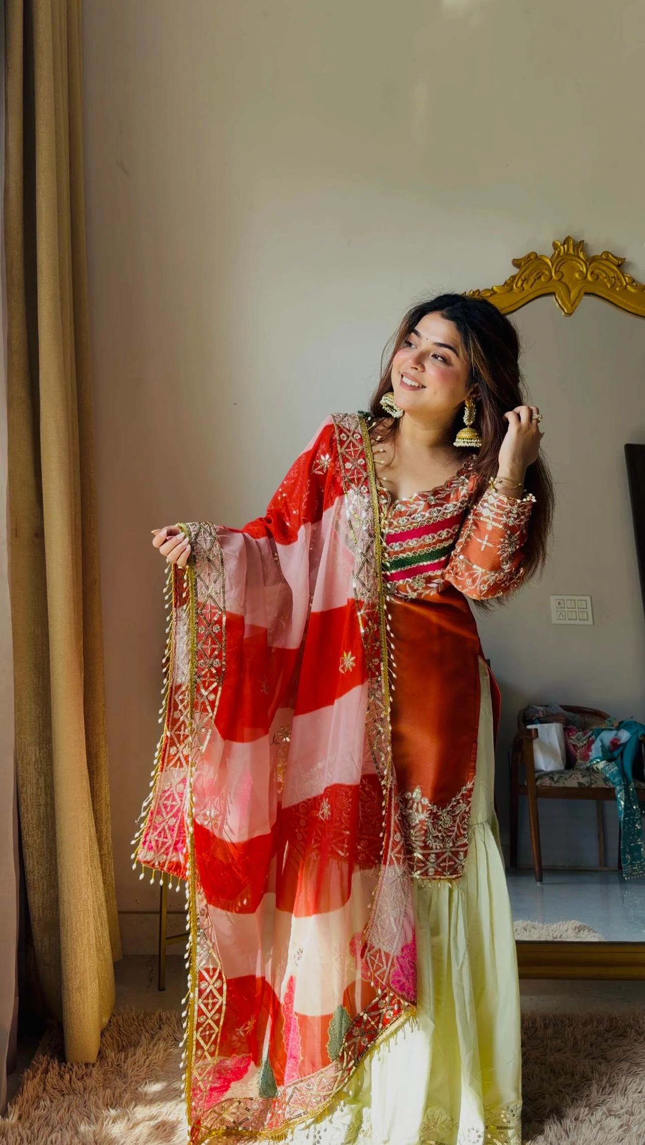 Wedding Ready Glam: Heavy Sequence Work Top Palazzo Set with Designer Dupatta