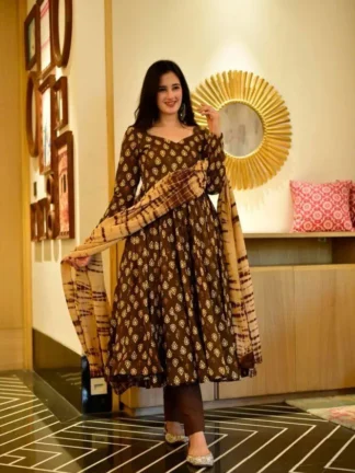 Party Wear Silk Satin Gown with Elegant Digital Print Work