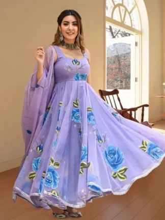 Ethnic Heavy Georgette Anarkali Gown with Matching Dupatta