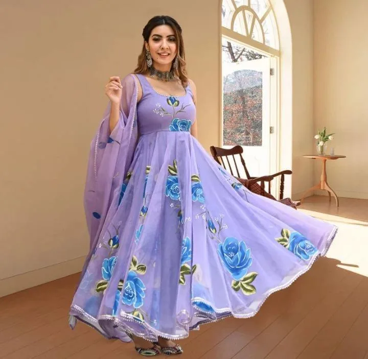 Ethnic Heavy Georgette Anarkali Gown with Matching Dupatta