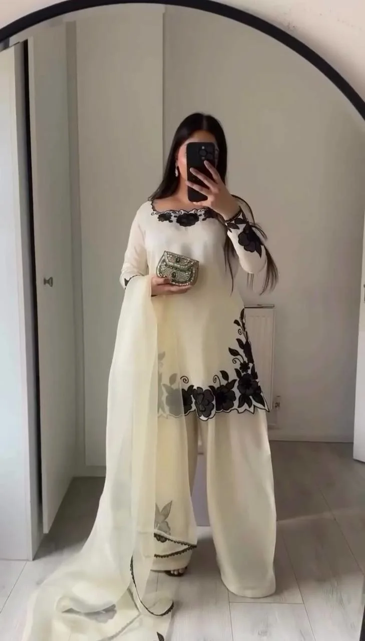 Festive Wear Silk Kurta Palazzo Set for Women