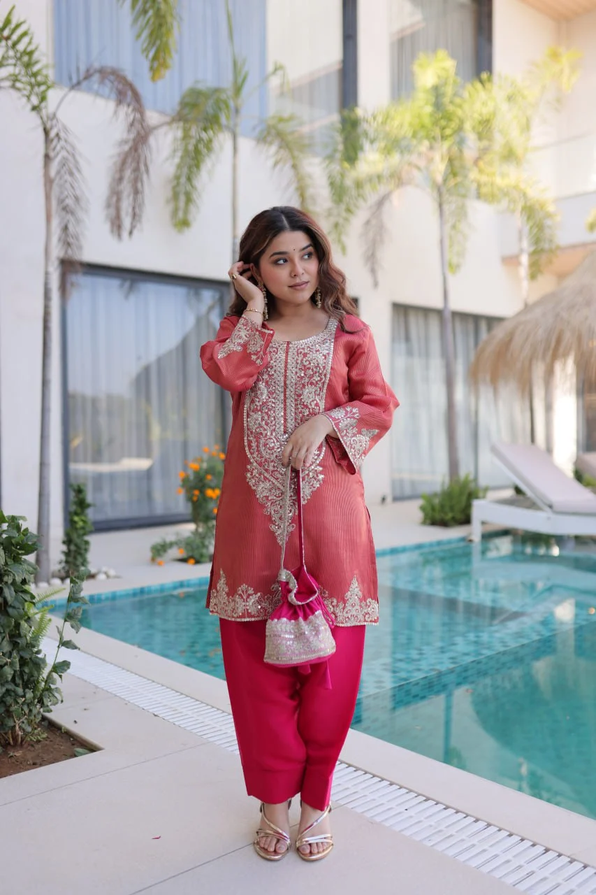 Premium Ethnic Edit: Viscose Top with Sequins Work, Pant & Batwa Set