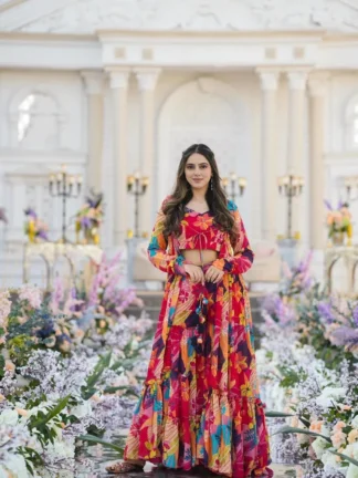 Blossom Royale Printed Chiffon Koti Set with Flared Palazzo