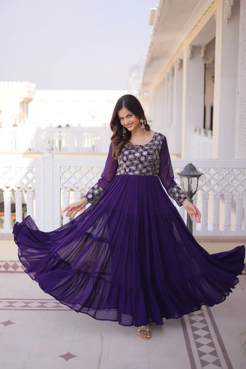 Royal Faux Georgette Sequins & Zari Embroidered Layered Gown