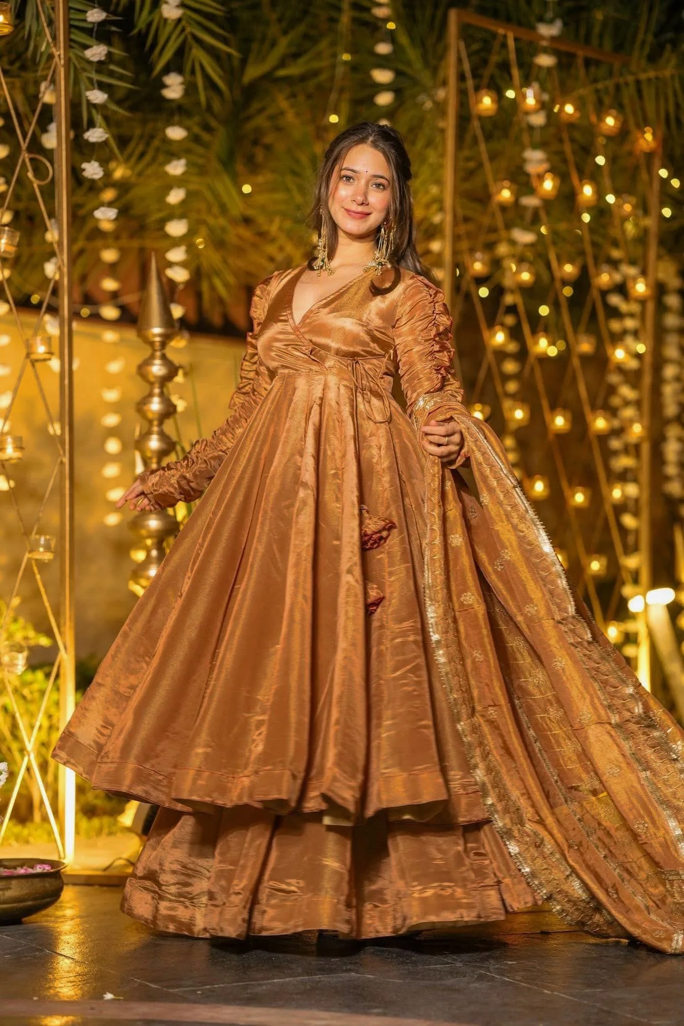 Premium Fendy Silk Anarkali Set with Elegant Flair & Embroidery