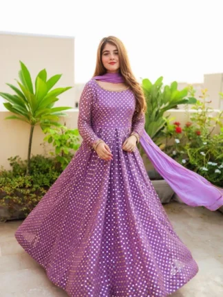 Stylish Fox Georgette Gown with Sequence Work & Fancy Latkan Detail