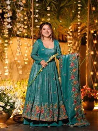 Royal Rama Designer Anarkali Gown with Multi Embroidery Work