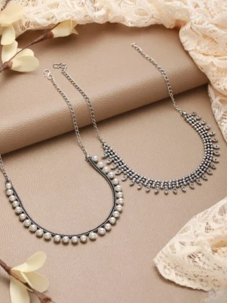 Set of 2 Silver-Plated German Silver Oxidised Necklace