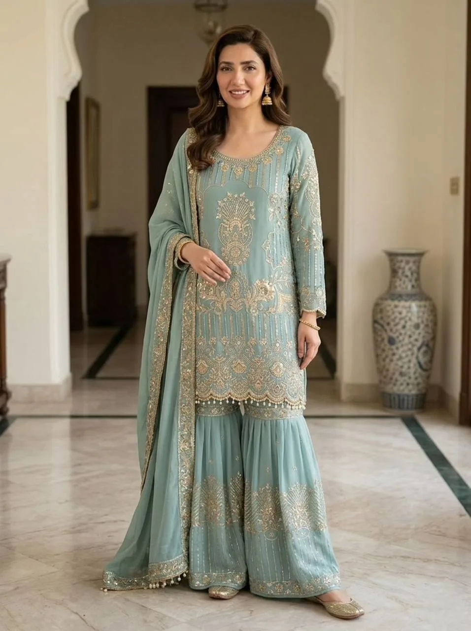 Eid Special Georgette Kurta Sharara with Elegant Sequence Work & Designer Dupatta