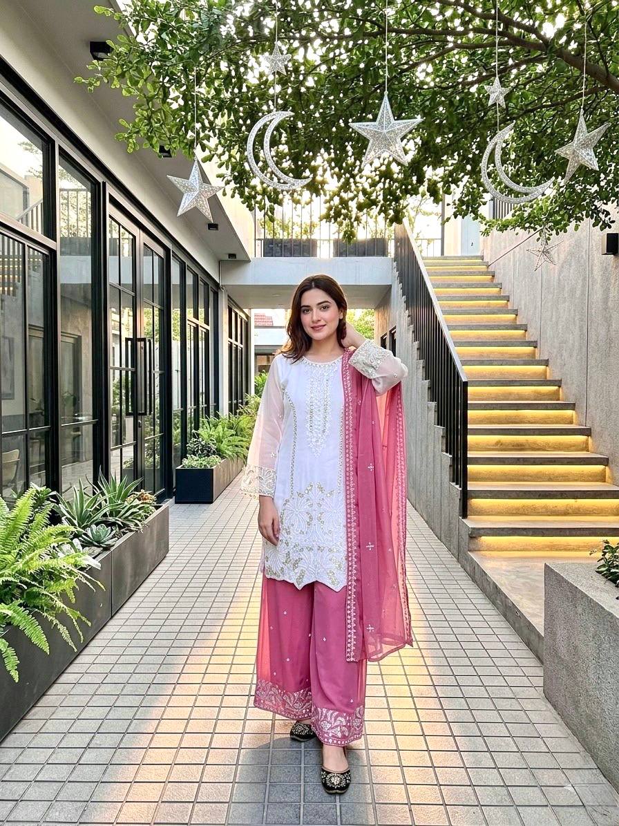 Beautiful Eid Collection Palazzo Suit with Elegant Sequence Dupatta