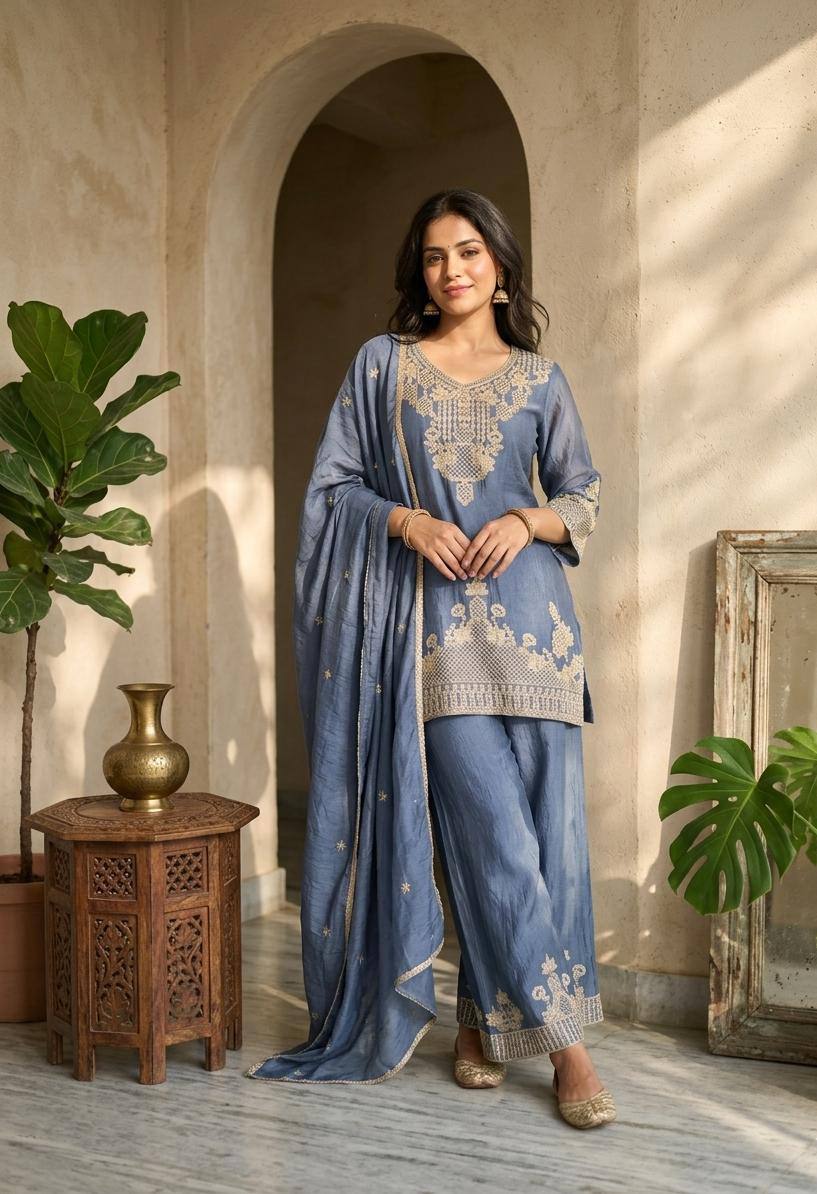 Stylish Ethnic Rangoli Crush Palazzo Set for Eid & Wedding Functions