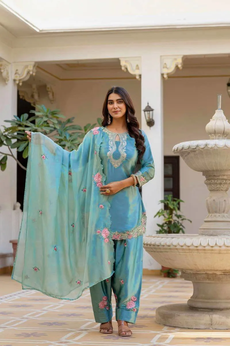 Luxury Japan Satin Kurti Farshi Suit With Organza Silk Dupatta