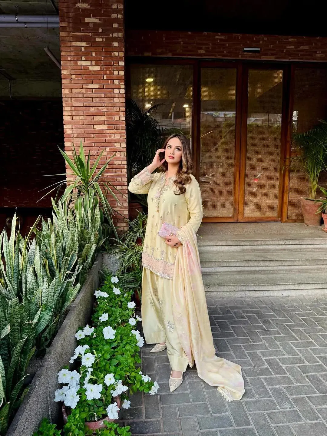 Pastel Yellow Silk Palazzo Suit with Fancy Tassels & Embroidery – Eid Special