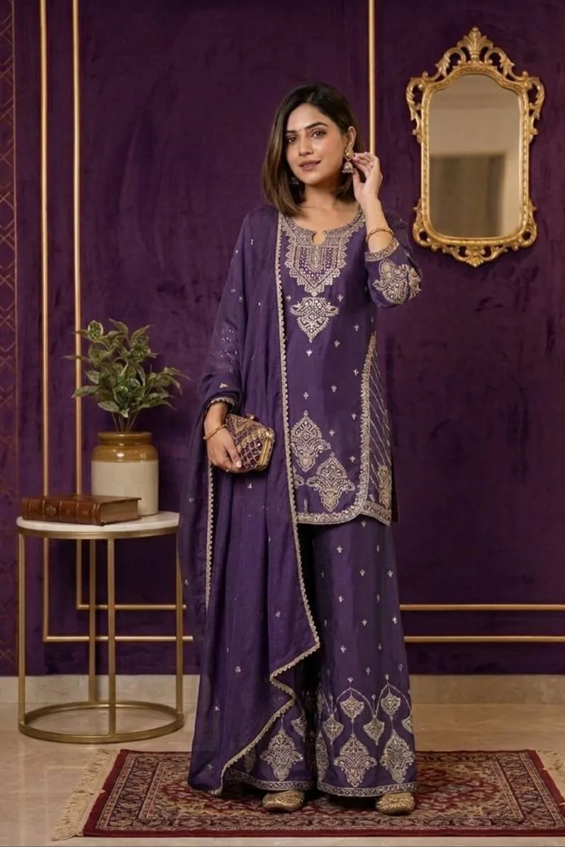 Trendy Rangoli Crush Kurta Palazzo Set For Eid Festival Fashion